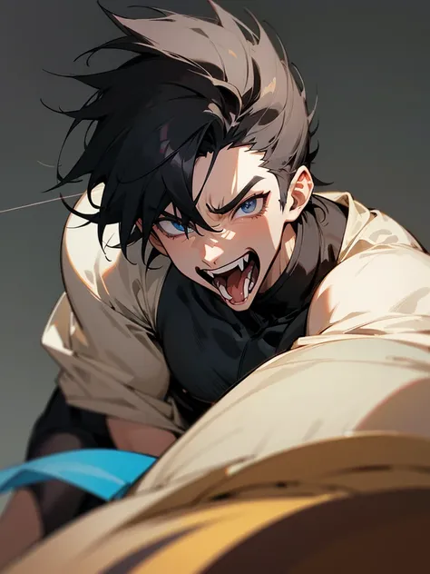 anime, anime風, High resolution, masterpiece, accurate, Ultra high definition, male, muscle, Sticking out tongue, Simple Background, accessories, Very detailed, Black Hair, The fangs are sharp, 