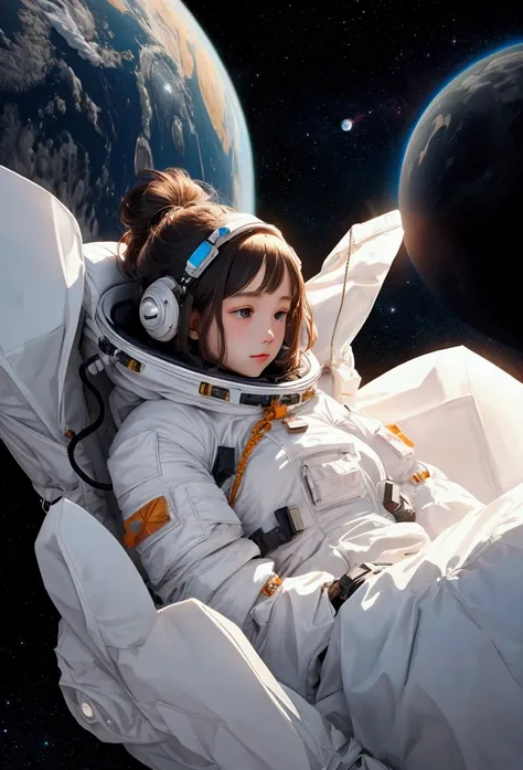 Girl floating in space