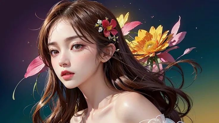 One girl, alone, flower畑, flower, (Official Art, unity 8k wallpaper, Super detailed, beautifully、aesthetic, masterpiece ,Highest quality:1.3), (Dynamic Angle:1.4), (Floating colorful sparkles:1) , elegant, Vibrant colors, Highly detailed face, Detailed eye...