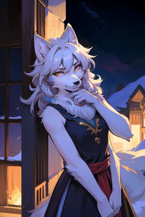 Top quality, best quality, High-quality illustrations, masterpiece, Ultra-high resolution, Detailed background, (Wolf_girl:1.2),Beautiful figure,Height 193 cm,close_up,(Fluffy anthropomorphic furry :1.6),curls,fur,Neck hair,Extremely fine fur,aldult, 33 ye...