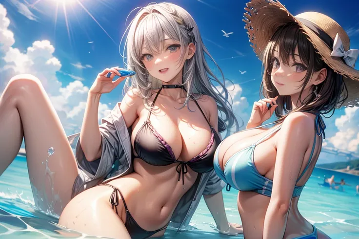 masterpiece, best quality, high quality, detailed, ultra detailed, hyper detailed, insanely detailed, exquisite, beautiful, FHD, Full-HD, 4K, 8K, 16K, highres, absurdres,summer girls!!,swim suit