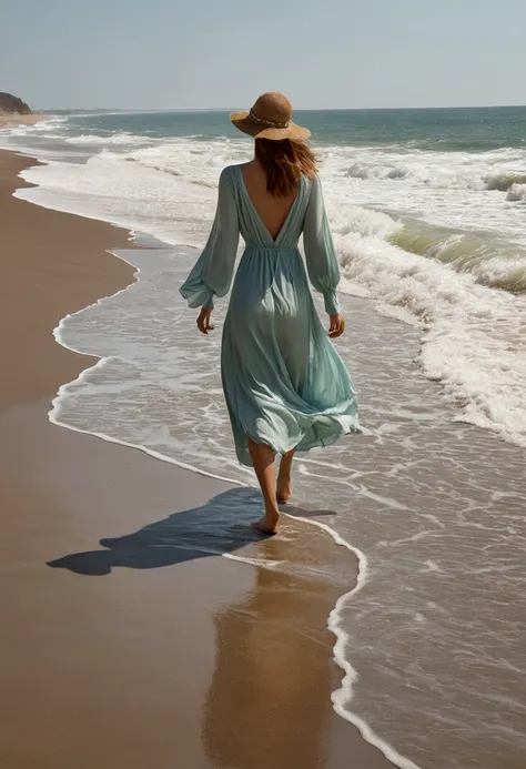 Walking on the beach，Faithful reproduction of image prompts，