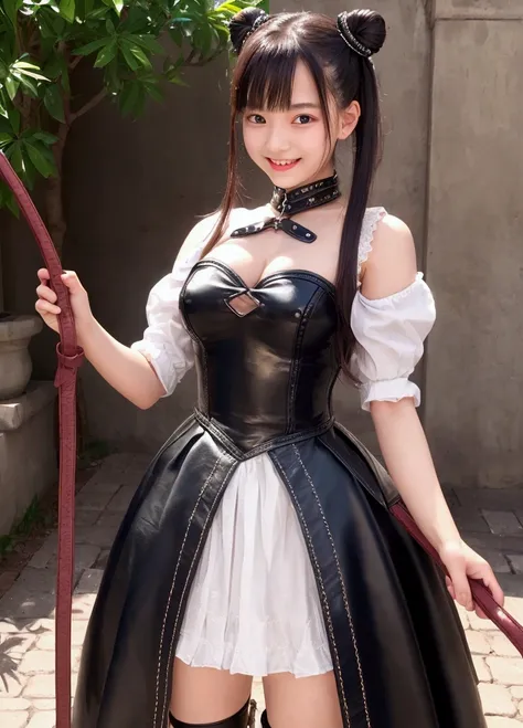 (((Pixel Perfect,Perfect in every detail))), Girl shows off her whip，A girl around 15 years old,smile, NSWF,lovely, Leather whip!!，holding a whip in your hand!!!，cinematic, kawaii!!