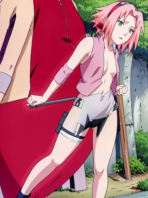 Sakura Haruno nude,wide hips,abdomen,sexy ,Show your armpits,jump,On the tree,IPST,(( naked,Torn shirt,full body,sleep, In the forest,open shirt,nipple))