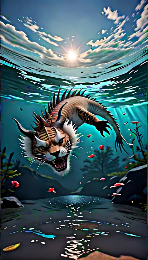 A mythical creature from the water(best quality，4K，8k，High level，masterpiece：1.2），Ultra Detailed，（lifelike，Photo real，Photo real：1.37），Highly detailed animals，Complex patterns，Realistic lighting，Fantasy Creatures