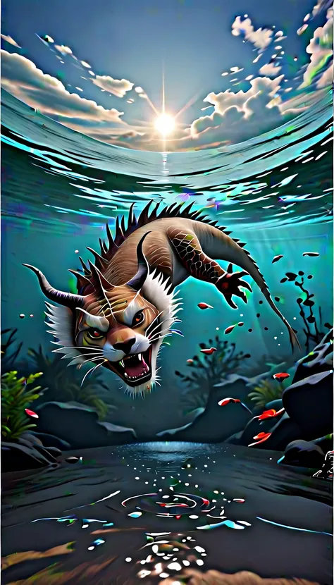 A mythical creature from the water(best quality，4K，8k，High level，masterpiece：1.2），Ultra Detailed，（lifelike，Photo real，Photo real：1.37），Highly detailed animals，Complex patterns，Realistic lighting，Fantasy Creatures