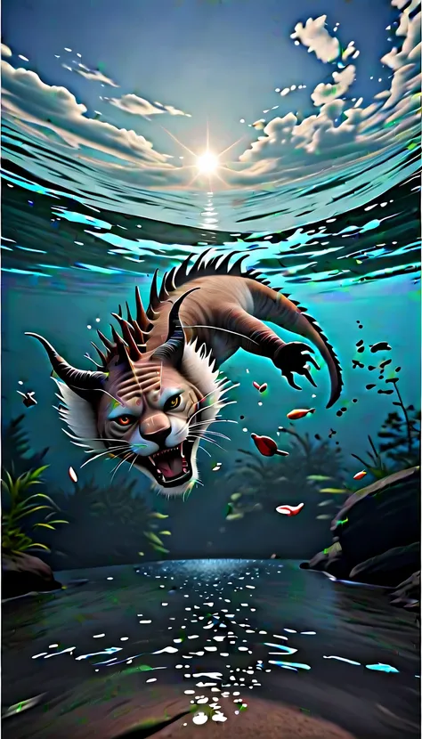 A mythical creature from the water(best quality，4K，8k，High level，masterpiece：1.2），Ultra Detailed，（lifelike，Photo real，Photo real：1.37），Highly detailed animals，Complex patterns，Realistic lighting，Fantasy Creatures