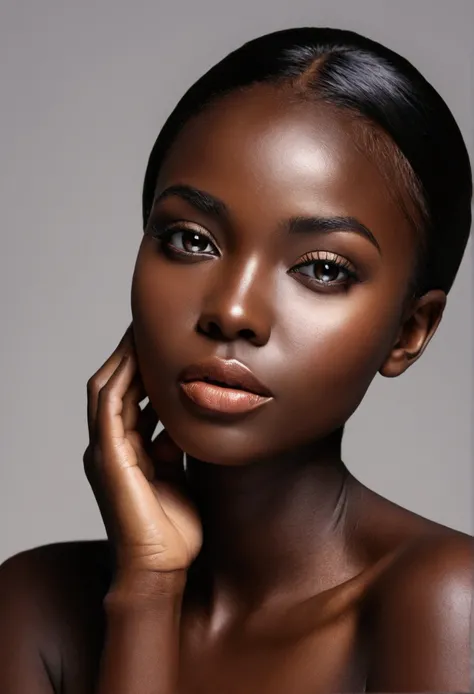 a female face, dark-skinned, With a seductive look, captivating, be nice