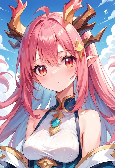 masterpiece, best quality, extremely detailed,anime, Girl, dragon girl, ((gradation hair)), dragon horns, composition that emphasizes the hair,