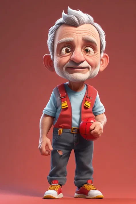 3dcharacter,(1man, wrinkled face, old  male:1.2),   __eyecolor__ eyes, dark grey__hair-male__, (full body:1.2),plaid shirt, overalls, simple background, masterpiece,best quality,(light Red gradient background:1.1)