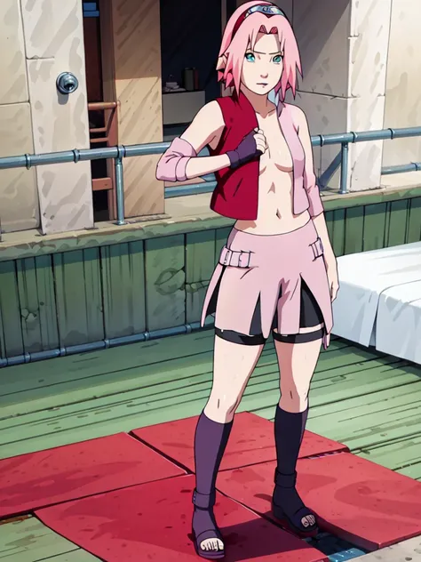 Sakura Haruno nude,wide hips,abdomen,sexy ,In the house,NSTDA,(( naked,Shirt handle,full body,skirt handle, Lift the skirt, in the bedroom,open shirt,nipple))