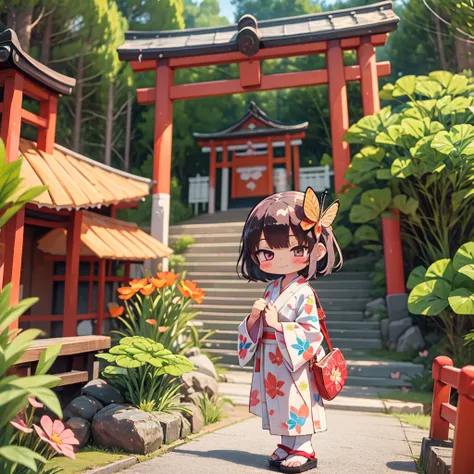 photorealstic、japan shrine in the background、３year old girl、wearing a kimono to celebrate shichi-go-san、traditional events of ja...