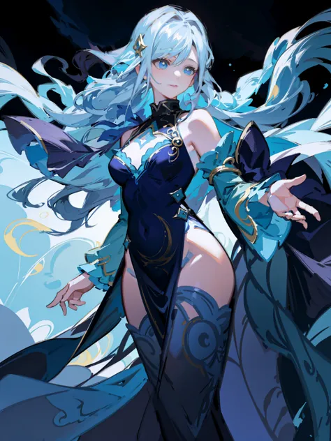 Wearing a blue dress、Anime girl with jelly and fish, Cute anime girl in beautiful clothes, My dress up dear anime, Anime Princess, Smile like a fairy king, Beautiful anime character design, Beautiful anime art style, Hino Rei as the Princess, Ethereal Anim...