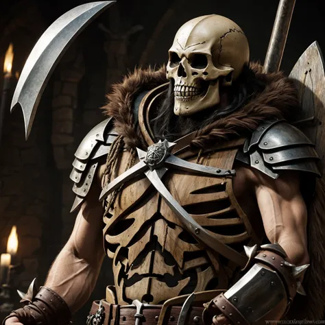 A rageful medieval barbarian skeleton 