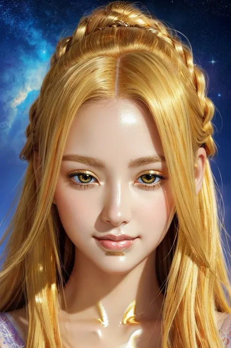 nsfw,masterpiece、highest quality、High resolution、high quality images、8K, 1 female、skin luster、skin texture、Expression of fine eyes、(Shiny bright golden hair:1.8),Girl with long braided hair, realism, Detailed manga style, manga art style, perfect line draw...