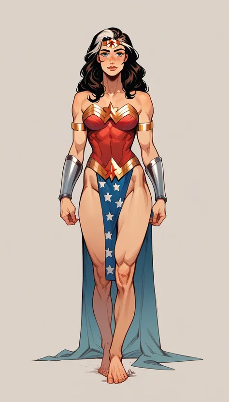 ((full body photo, standing, feet on the ground)) a 20 year old american woman wearing wonder woman outfit, athlete's body, beau...