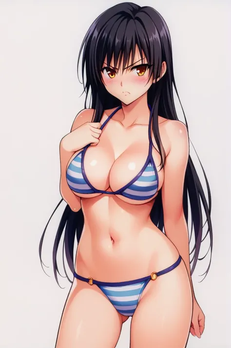 One girl,Kotegawa Yui,alone,Long Hair,,Black Hair,Are standing,Simple Background,White Background,View your viewers,score_9,score_8_superior,
bikini, Big Breasts, blush, Get angry