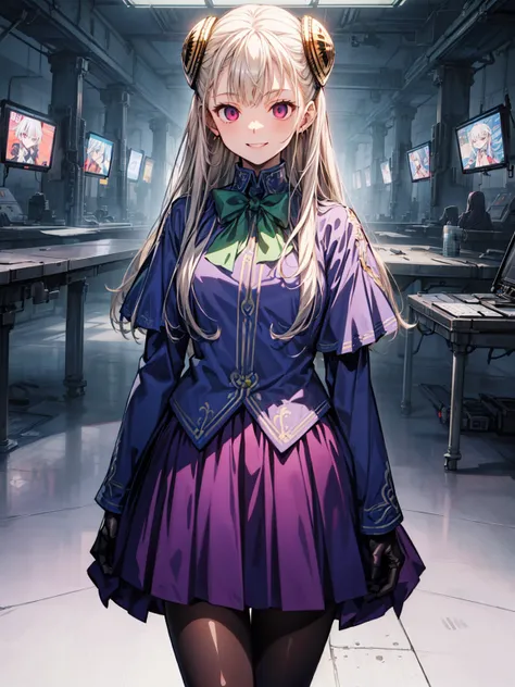 12k,(masterpiece、Highest quality、High resolution)、(Inside the futuristic base:1.6),1 Girl、alone、Ingrid、Hair Pod、gloves、skirt、pantyhose、bow、dress、 eye、(Wicked Smile:1.4)、(Anime Style:1.4)、Evil Bosses、,empty eyes,Mind Control Devices, T, (Enamel Collar:1.4)、...