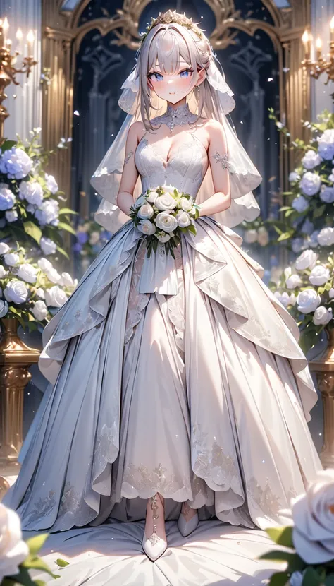 masterpiece , modern, Verism, masterpiece, super detail, best quality, 4K ,(whole body)、(upright)、Cute single women、Wedding dress,(((黒い瞳)))