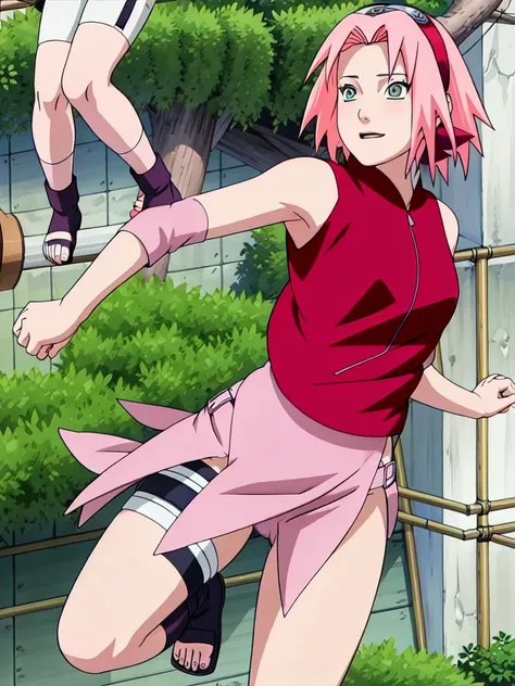 Sakura Haruno nude,wide hips,abdomen,sexy ,Show your armpits,jump,On the tree,IPST, naked,Torn shirt,blushing,sexually aroused, In the forest,open shirt,nipple,pink nipples,full body