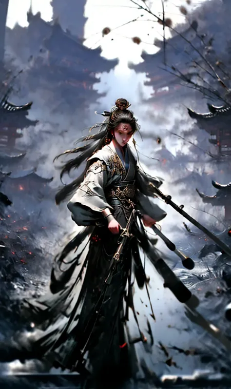 (dramatic, gritty, intense:1.4),masterpiece, best quality, 8k, insane details, intricate details, hyperdetailed, hyper quality, high detail, ultra detailed, Masterpiece,
1girl,solo, hanfu,dress,red ribbon,jewelry,wind,long sleeves,long hair, hair ornament,...