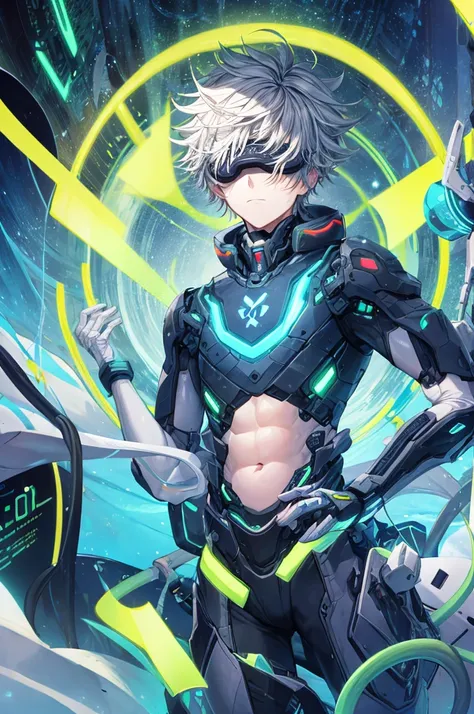 best quality, head-mounted display,
(1 boy), twink, exposed belly, surrounded by azure neon, blone short messy hair, short floating hair, NodesTech mascara, NodesTech headdress, ethereal hair, multicolored azure hair, wearing crop top cyborg armor
BREAK sc...