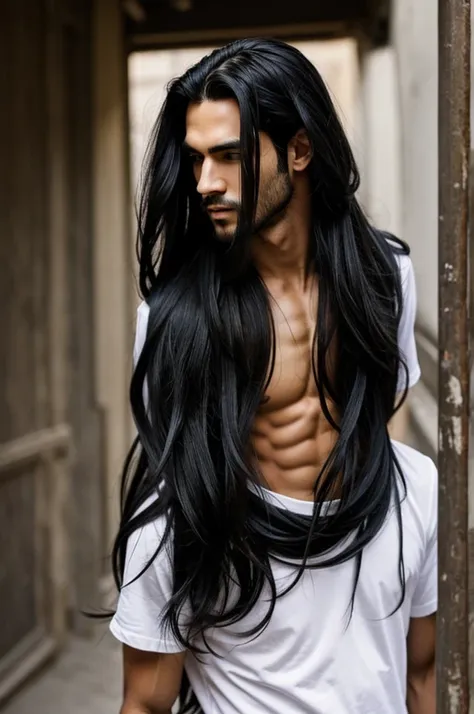 Boy, long hair, black hair