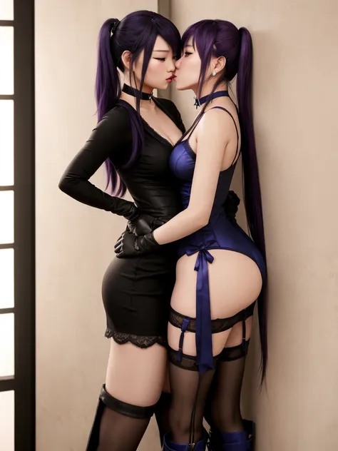 sexy ayane and kasumi from doa (dead or alive), 2 girls, wearing sexy traditional tight asian dresses, wearing dress, noble eleg...