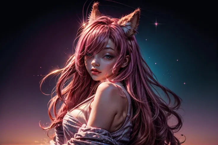 1 girl, animal_ears, gradient, gradient_fund, unripe_fund, gazing_phi_viewer, pink_body hair, solo the jm