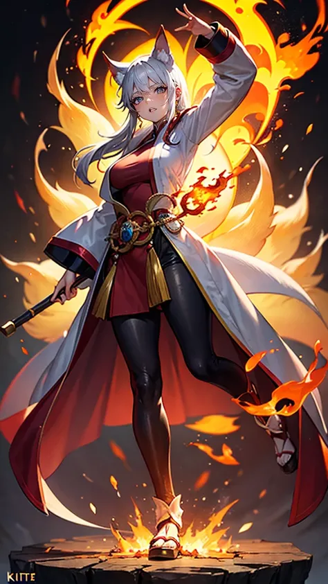 Flame God Kitsune with surrounding fireballs