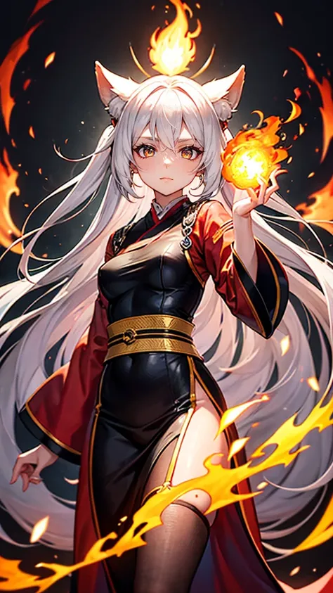 Flame God Kitsune with surrounding fireballs