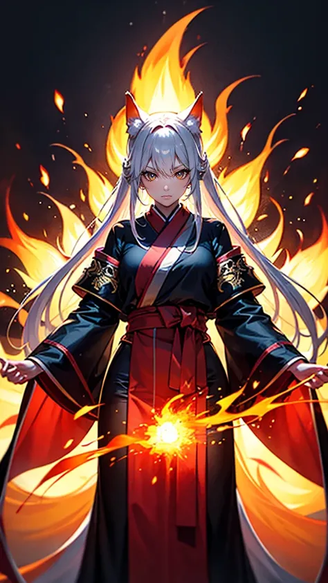 Flame God Kitsune with surrounding fireballs