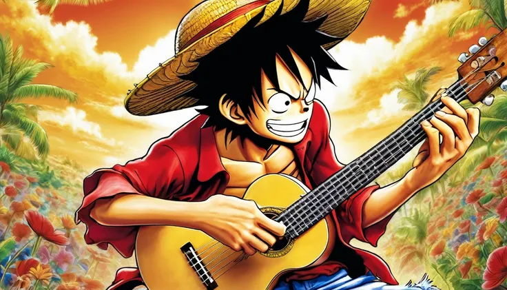 monkey d. luffy tocando ukulelê, by eiichiro oda