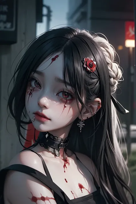 Highest quality, masterpiece, look up, cute,(Horror),(((Beautiful zombie girl))),Dead,Trying to bite,(((Bleeding,Injured))),(((Shedding tears of blood))),((口からBleeding)),((Covered in blood)),(Sexy),(sexy),((Small breasts)),Baby Face,(Middle school students...