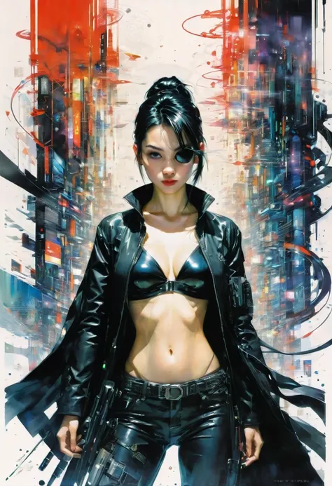 Matrix Girl, cool Girl, Man clothing, by Dustin Nguyen, best quality, masterpiece, very aesthetic, perfect composition, intricate details, ultra-detailed