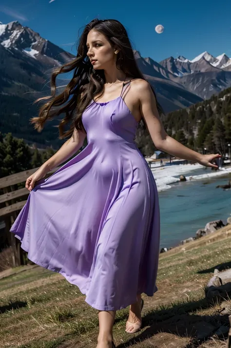 [[lili.v2]], (Foto realism: 1.4), (hyper realisitc: 1.4), (actual: 1.3), (gentlesoftlighting: 1.05), cinematic, beautiful lady, 30 years old, side view of the girl and the mountain, walking toward the top of a mountain, night panoramic shot, full gigantic ...