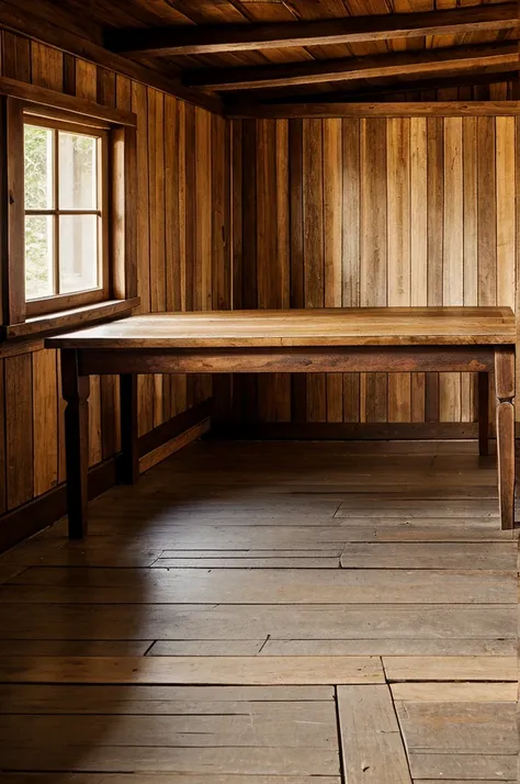 Wooden table on a background of an old wooden house