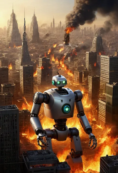 robots enslaving humans burning city