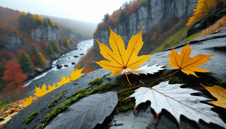 (Light gray gradation leaves),(winter leaves), (half withered),(on the cliff),magical round leaves leaves falling, snow is falling thinly,nature documentry footage, youtube video screenshot, todays featured photography 4k, autumn rain turkel, nature photog...