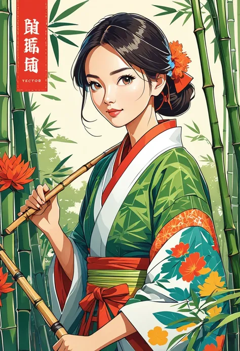 cover page, The Tale Bamboo-Cutter
, flat Design, vector illustrations, graphic illustration, detailed 2d illustration, flat illustration, digital illustration, digital artwork,