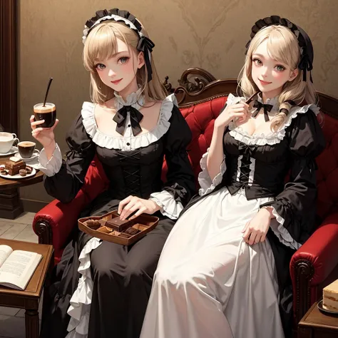 Coffee Break,Gothic Lolita,Victorian Era,Gothic ,Solo Girl,Smile，Chocolate cake