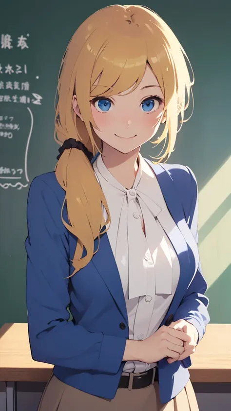 high resolution、high resolution、high quality、masterpiece、1 female、ellen baker、school teacher、blonde、blue eyes、light blue suit、sc...