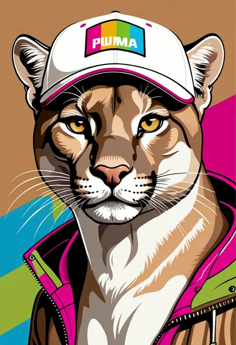 Puma in light brown white with cap in Pop Art style 