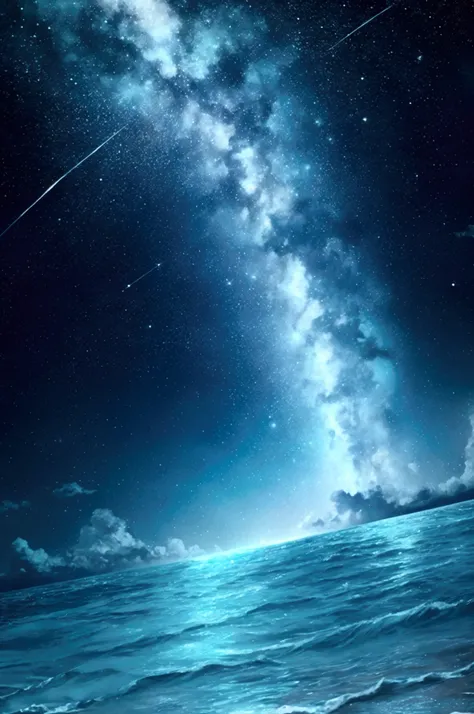 Starry Sky，evening，Light blue water，Under the seabed，Bright的海洋生物，Bright，A world of magic，Magic