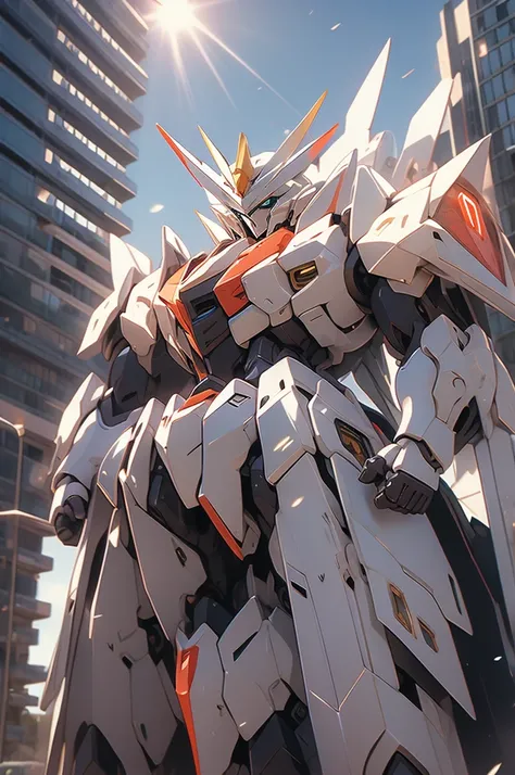 white gundam, death rays, city