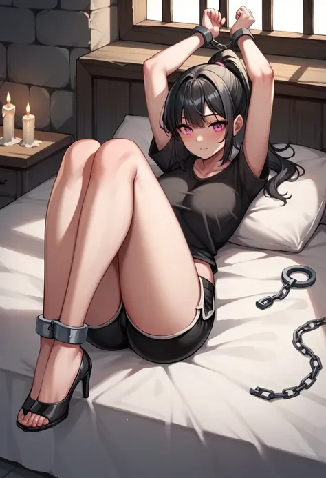 score_9, score_8_up, score_7_up, score_6_up, score_5_up, score_4_up, source_anime, 1girl, she was lying down, bed, black hair, p...