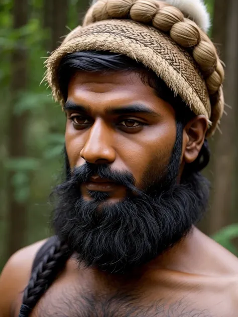 an Indian with wolfs skin on his head  