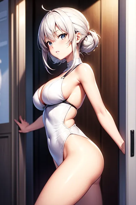 8K, detailed, anime, smooth anime CG art, masterpiece, high quality, highres, best quality, highres, 1girl, disheveled hair, illustration, focus on face, simple background, azur lane, enterprise, perfect face, perfect legs, no pants, full lips, add_detail:...