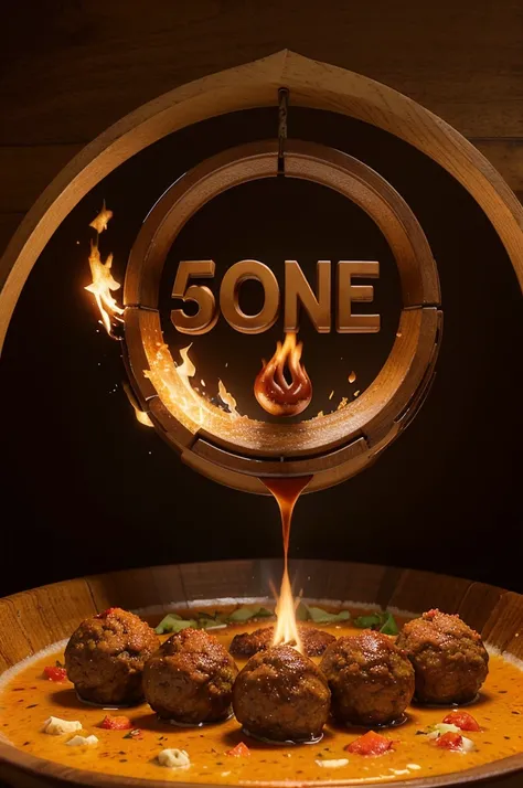 Create a 3D hyperrealistic Logo, seorang laki laki Indonesia sedang memasak sambil memegang mangkuk

berisi my bakso.

Add dynamic flying effects around it, (like Chicken, cow, toge, my, say, and chili.

The background should be full of energy, features el...