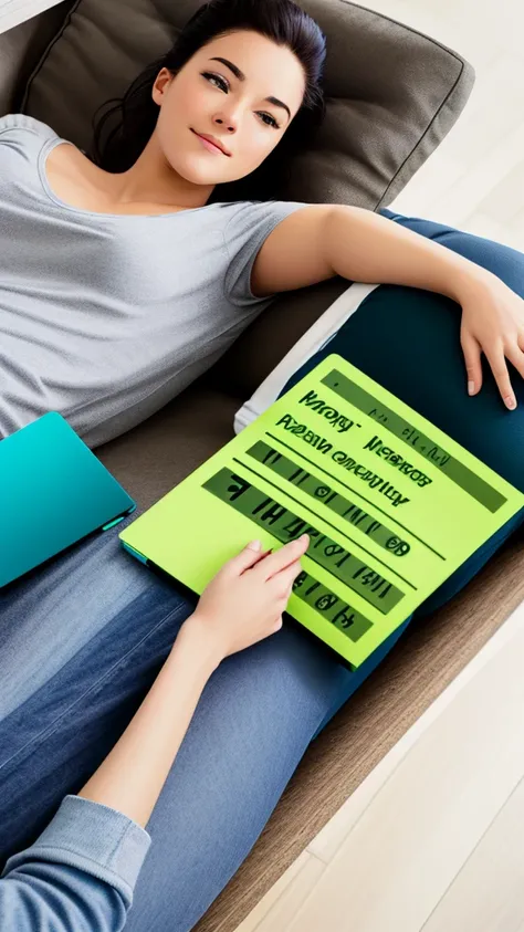 A humorous image of someone lying on a couch in casual clothes, but with a house viewing schedule in hand